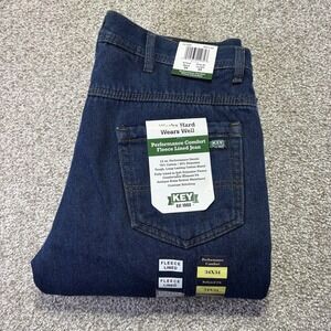 NWT Key Performance Comfort Jeans Mens 34x34 Blue Relaxed Straight Denim